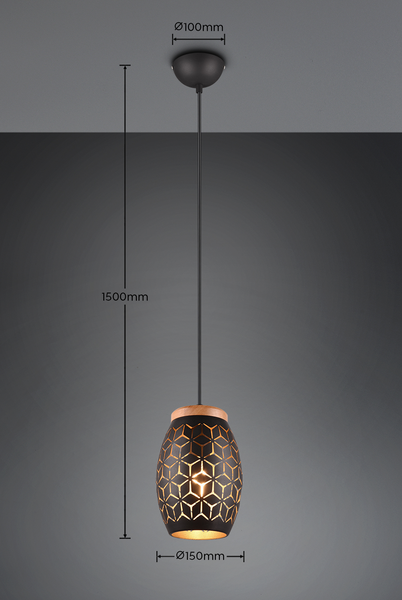 Riippuvalaisin TRIO Bidar E27 1-osainen musta/kulta