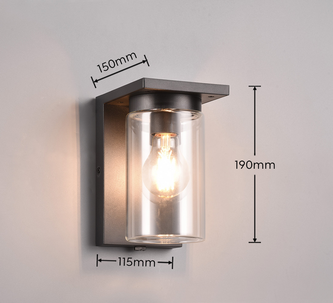 Ulkoseinävalaisin TRIO Ardila E27 19cm musta hämärätunnistin