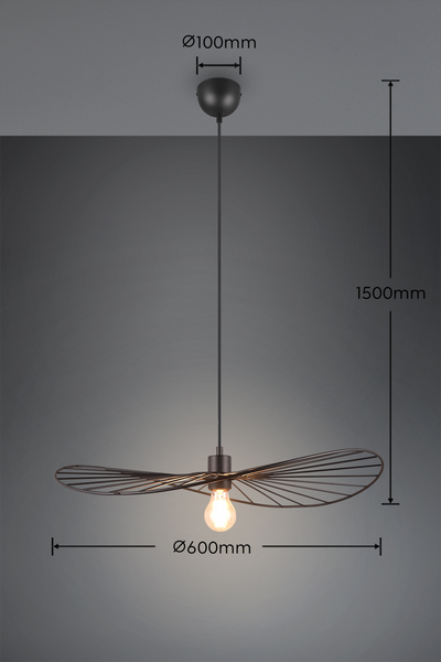 Riippuvalaisin TRIO Chapeau E27 60x150cm mattamusta