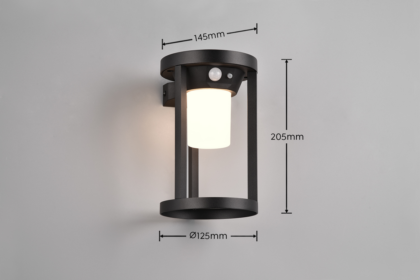 Aurinkokennoseinävalaisin TRIO Carmo led 20 cm IP54 liiketunnistin mattamusta