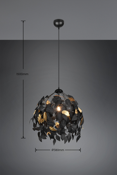 Riippuvalaisin TRIO Leavy E27 38cm mattamusta