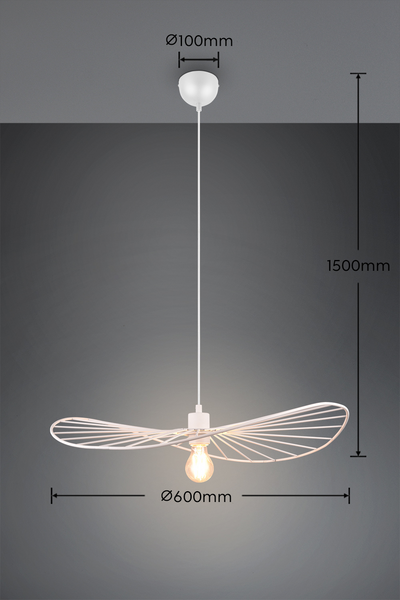 Riippuvalaisin TRIO Chapeau E27 60x150cm mattavalkoinen
