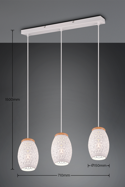 Riippuvalaisin TRIO Bidar E27 3-osainen mattavalkoinen