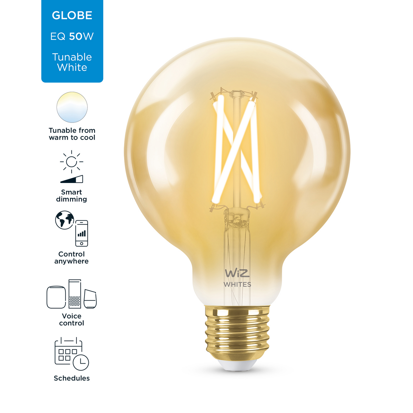 Led-lamppu WiZ Wi-Fi 7W E27 TW G95 920-50 Filament meripihka
