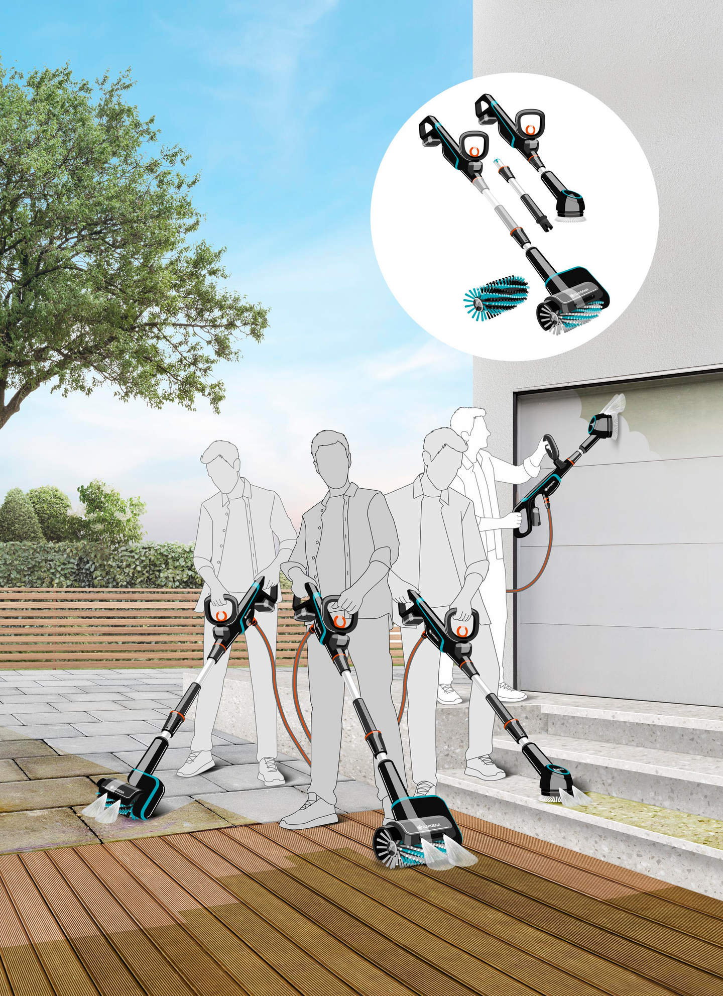 Terassipesuri Gardena AquaBrush Universal 18 V P4A sis. yleisharjan