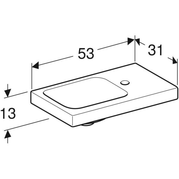 Pesuallas Geberit iCon Light L53 S31cm mattavalkoinen hanareikä oikealla