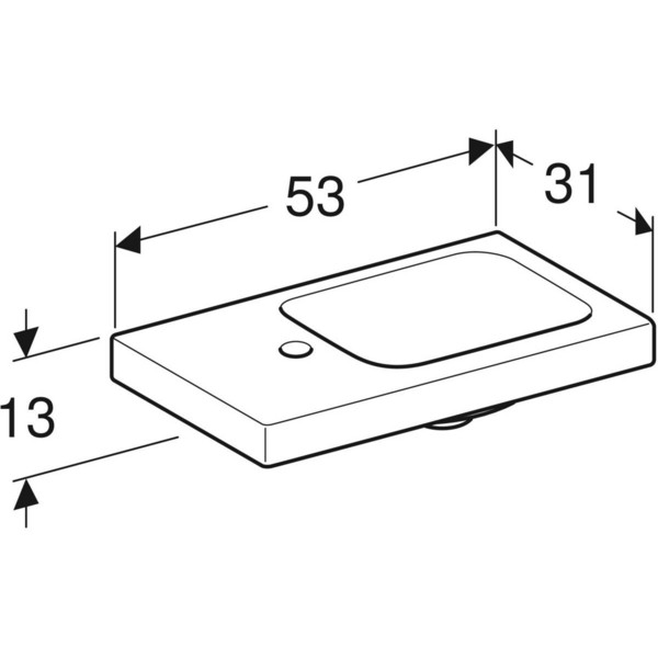 Pesuallas Geberit iCon Light L53 S31cm mattavalkoinen hanareikä vasemmalla