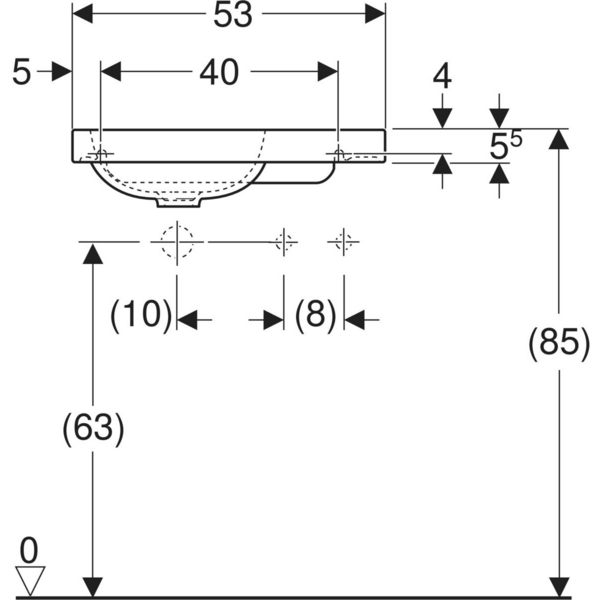 Pesuallas Geberit iCon Light L53 S31cm mattavalkoinen hanareikä oikealla