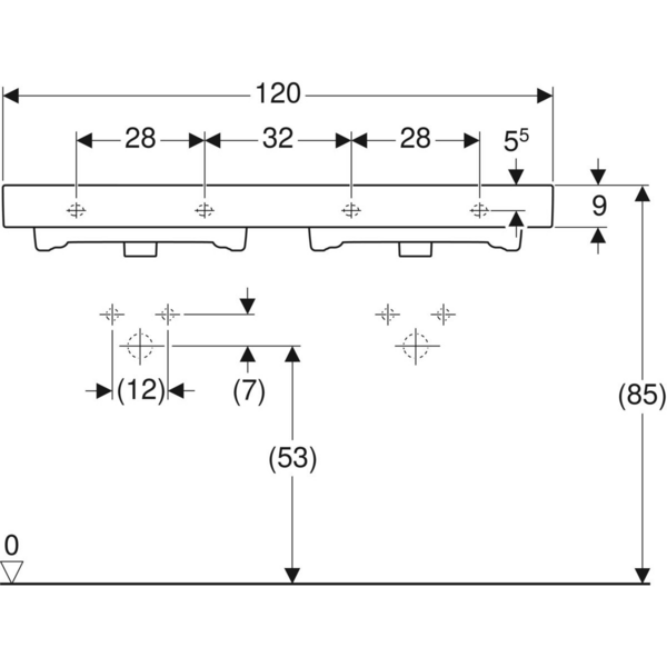Kaksoispesuallas Geberit iCon L120cm hanareikä ja ylivuoto KeraTect