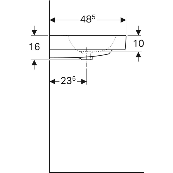 Kaksoispesuallas Geberit iCon L120cm hanareikä ja ylivuoto