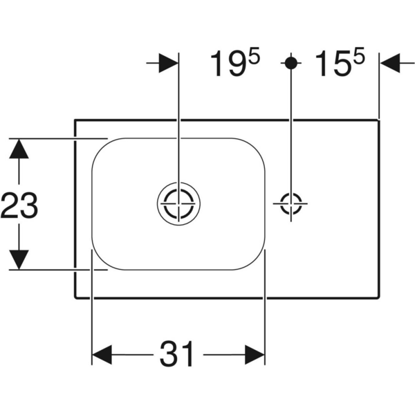 Pesuallas Geberit iCon Light L53 S31cm mattavalkoinen hanareikä oikealla