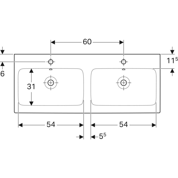 Kaksoispesuallas Geberit iCon L120cm hanareikä ja ylivuoto