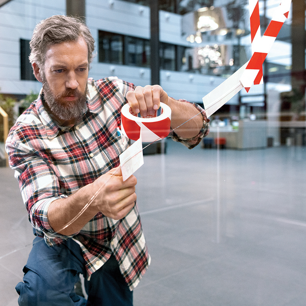 Varoitusteippi Tesa 33mx50mm valko-punainen