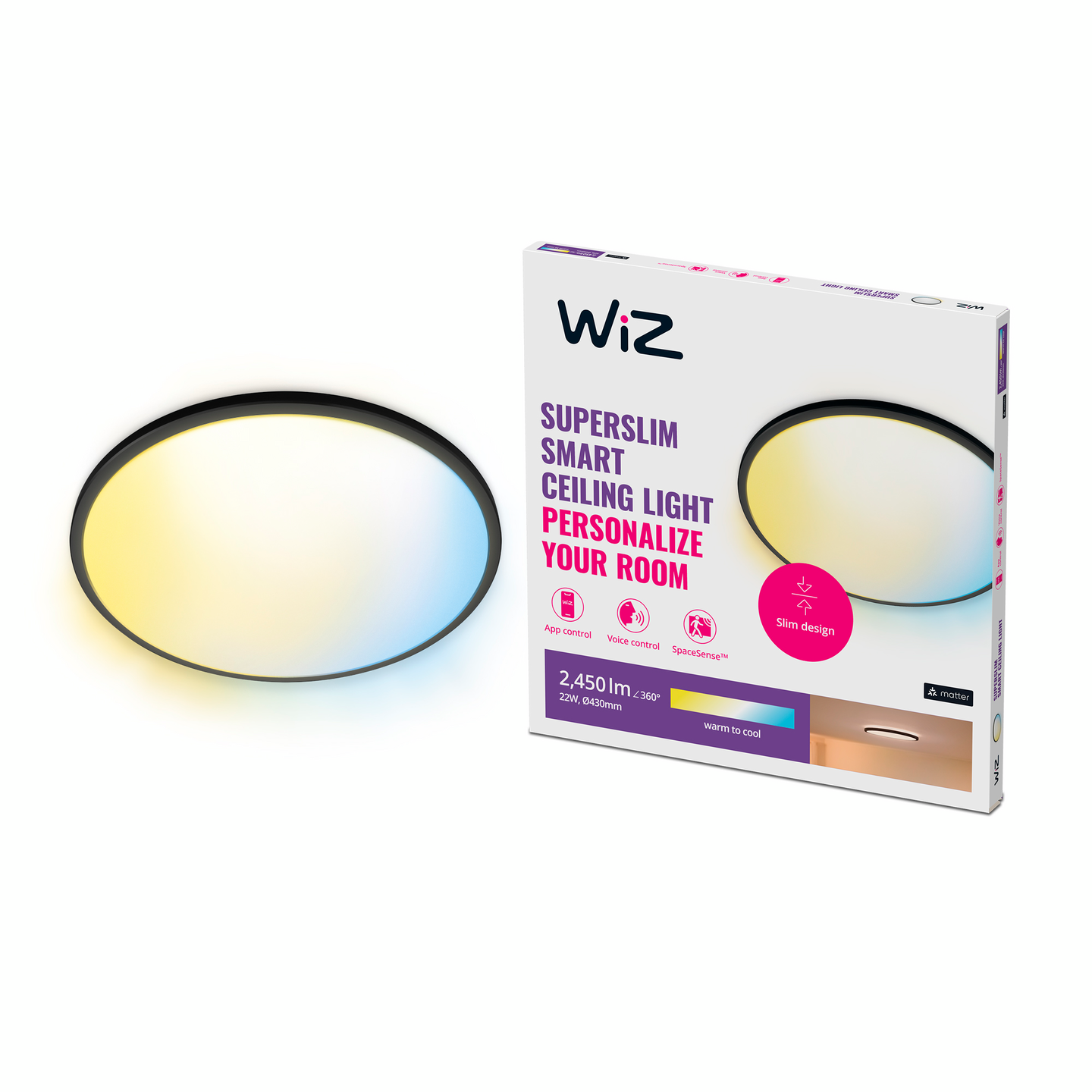 Kattovalaisin WiZ Superslim musta 22W