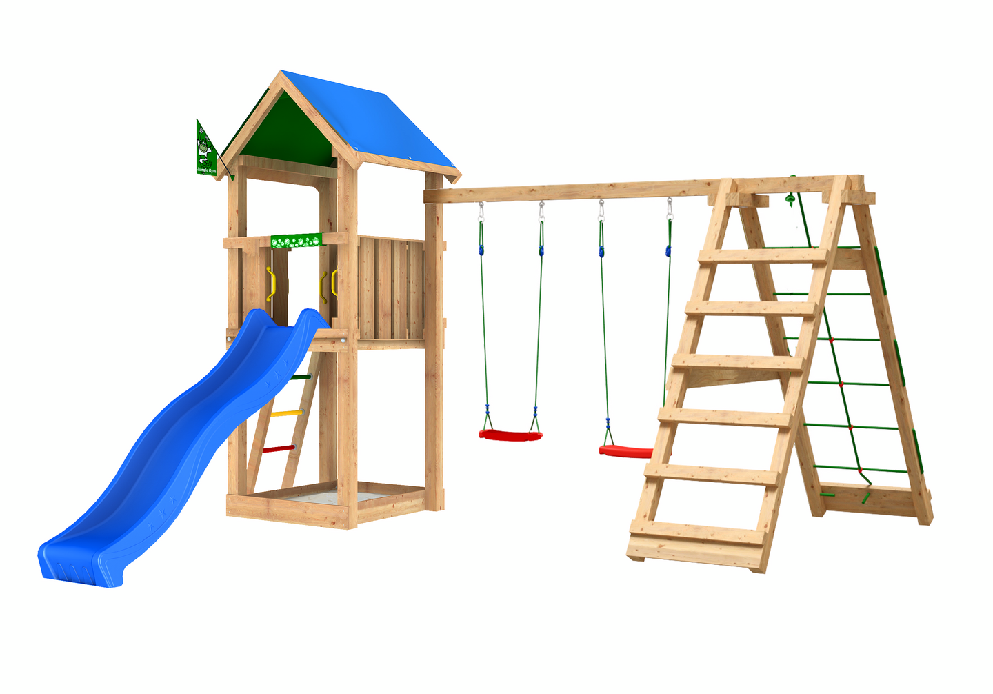 Leikkitorni Jungle Gym Castle ja Climb Module X'tra sekä liukumäki