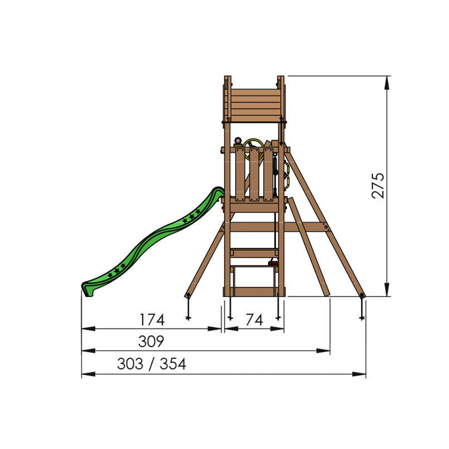 Leikkitorni Jungle Gym Totem, Swing Module ja sininen liukumäki