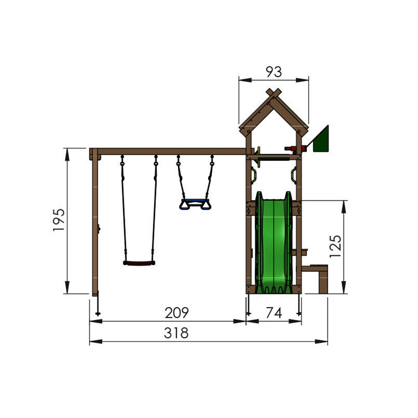 Leikkitorni Jungle Gym Totem, Swing Module ja sininen liukumäki