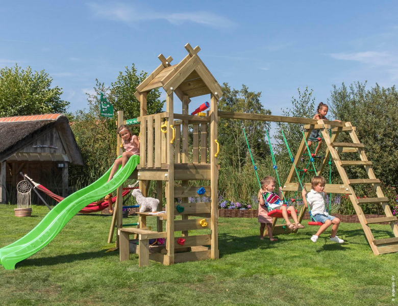 Leikkitorni Jungle Gym Teepee, Climbing Module ja vihreä liukumäki