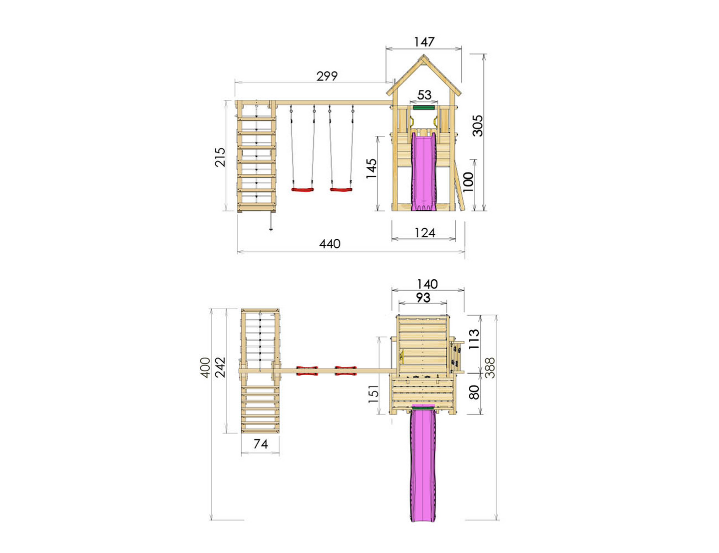 Leikkitorni Jungle Gym Cubby ja Climb Module X'tra sekä liukumäki