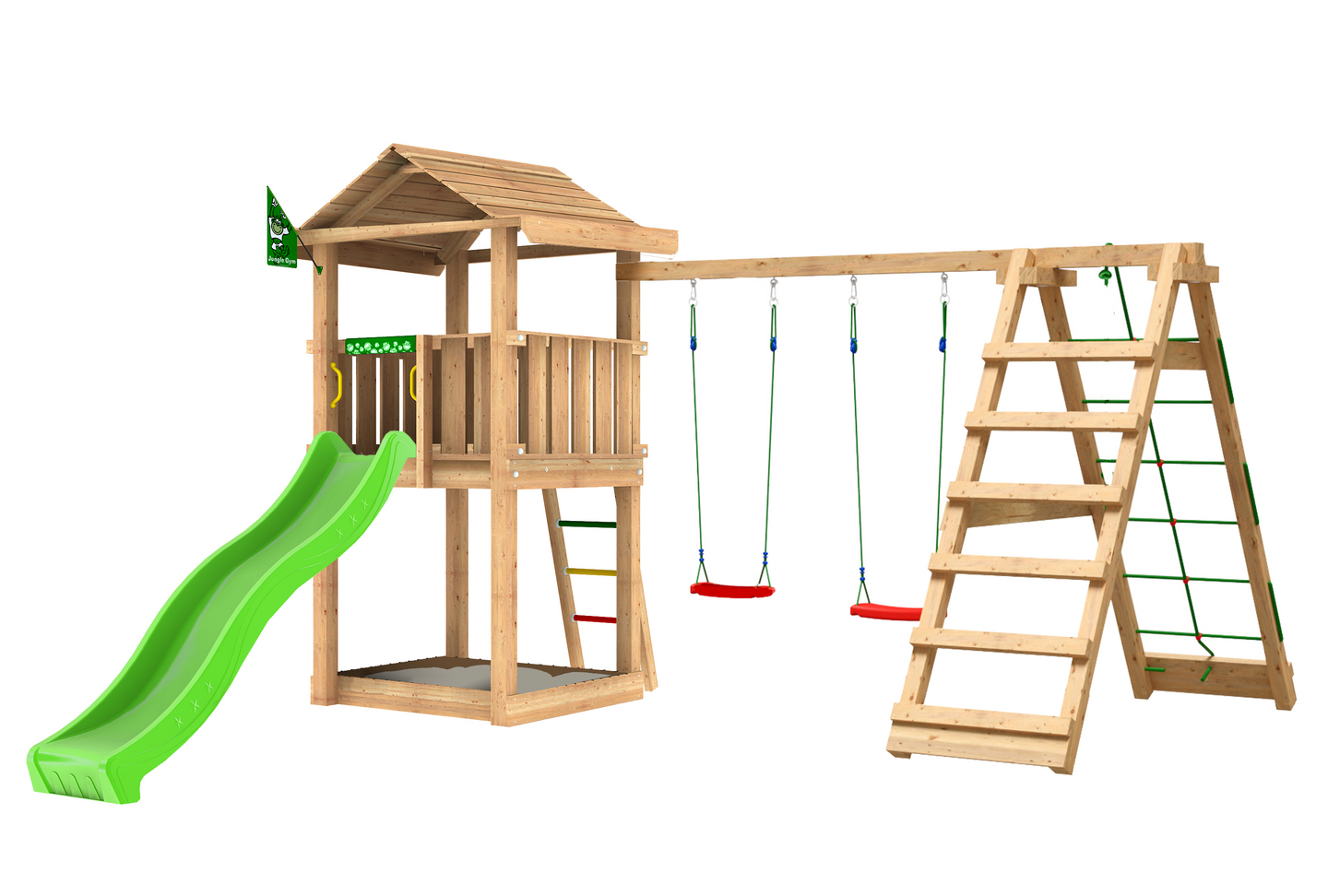 Leikkitorni Jungle Gym House ja Climb Module X'tra sekä liukumäki