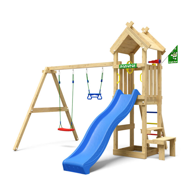 Leikkitorni Jungle Gym Totem, Swing Module ja sininen liukumäki