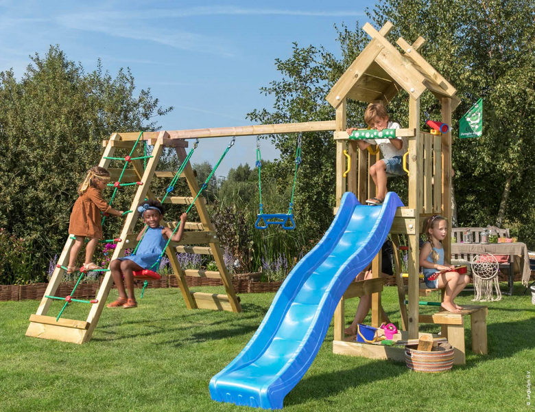 Leikkitorni Jungle Gym Totem, Climbing Module ja sininen liukumäki