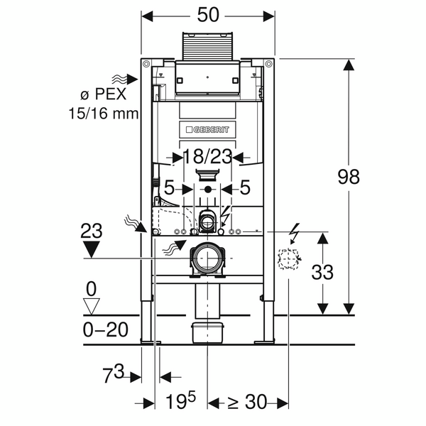 Asennusteline Geberit Duofix Omega matala 98cm