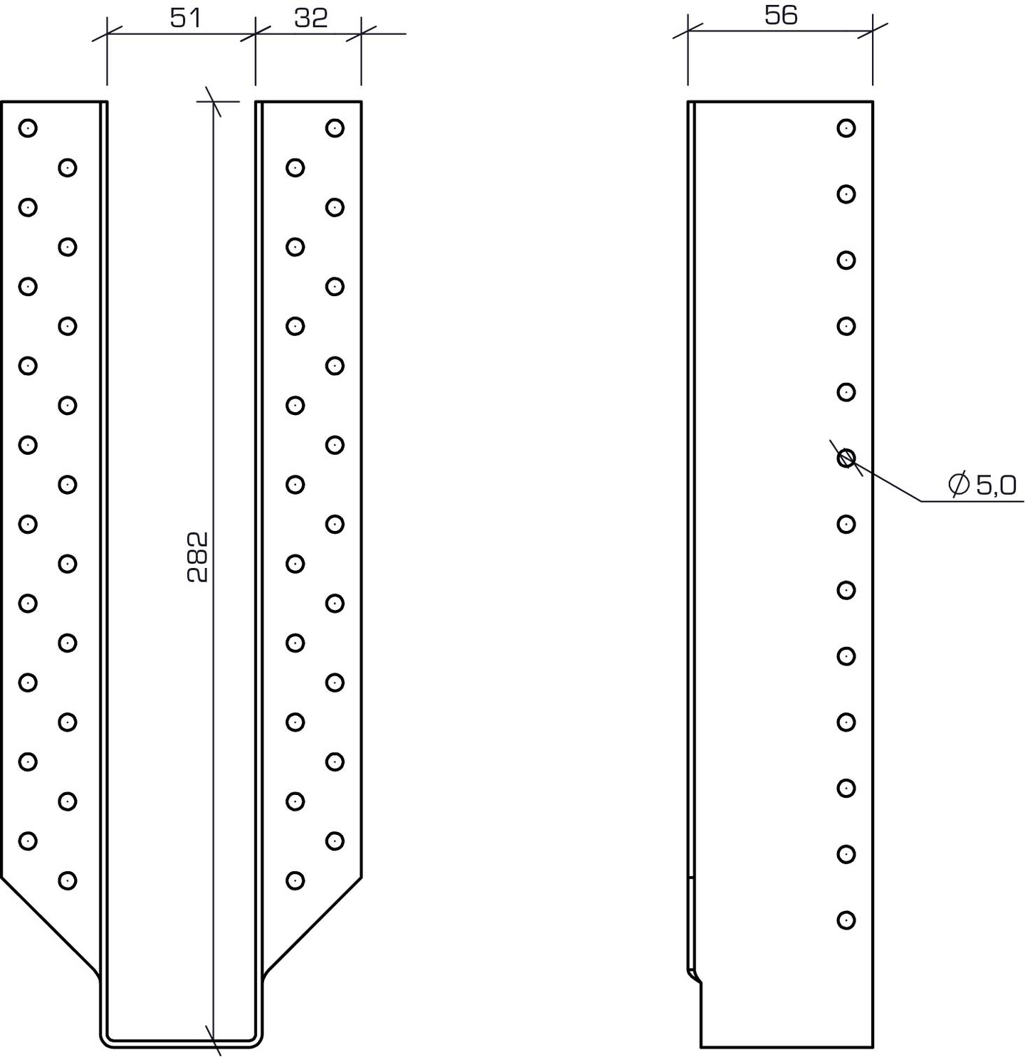 Palkkikenkä Paslode ulkopuolinen 51x282mm 285-385mm palkille 210096