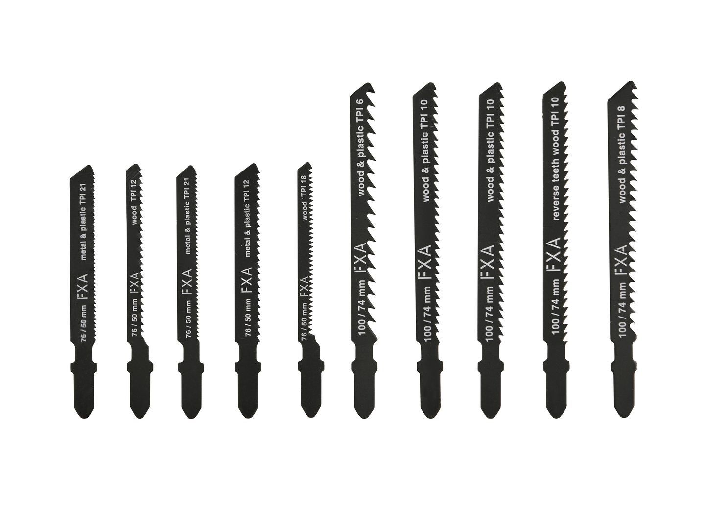 Pistosahanteräsarja FXA puu ja metalli laajat käyttötarpeet 10-osainen