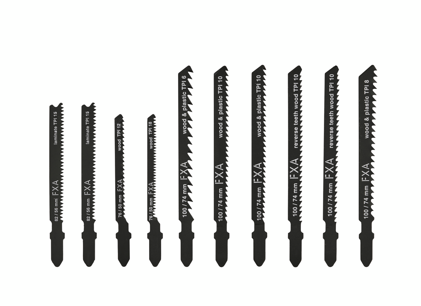 Pistosahanteräsarja FXA puu, laminaatti ja muovi 10-osainen