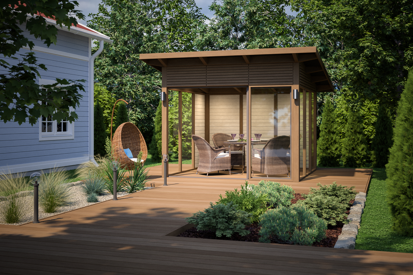 Lasipaviljonki pulpettikatolla 3x3m Tammiston Puu