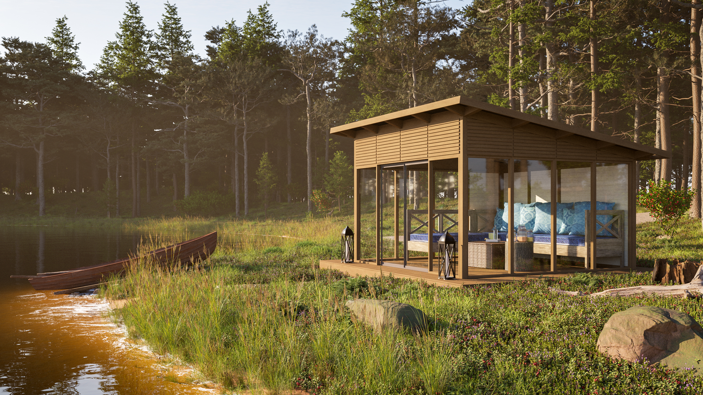 Lasipaviljonki Tammiston Puu 4x4m pulpettikatolla