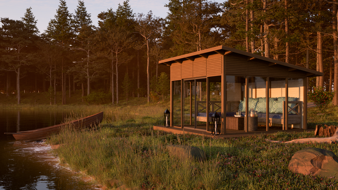 Lasipaviljonki Tammiston Puu 4x4m pulpettikatolla