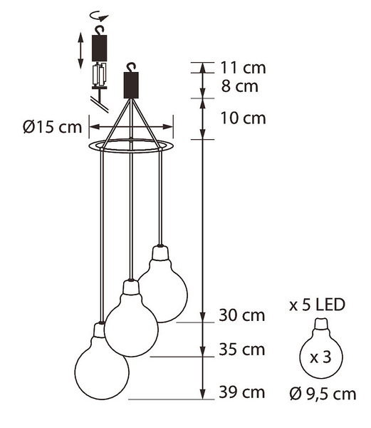 Riippuvalo Airam Ulappa 3-osainen