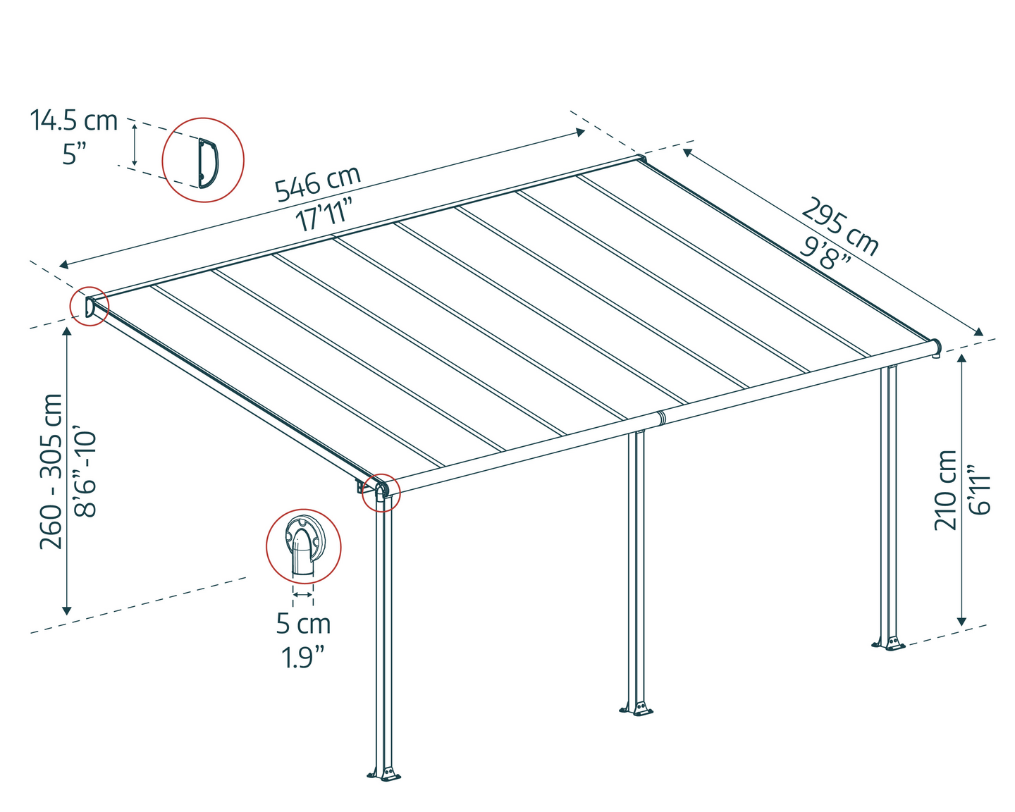 Terassikatos Palram-Canopia Olympia 3x5,46m harmaa
