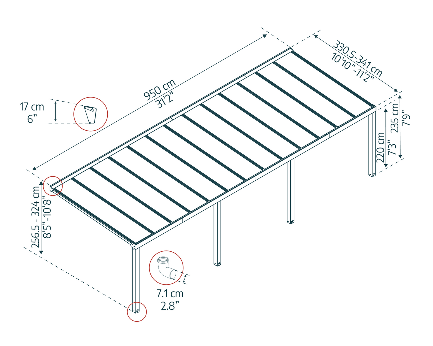 Terassikatos Canopia Stockholm 3,4x9,5m