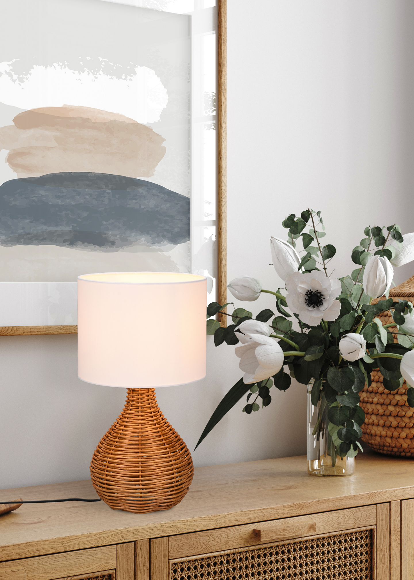 Pöytävalaisin TRIO Sprout E27 rottinki