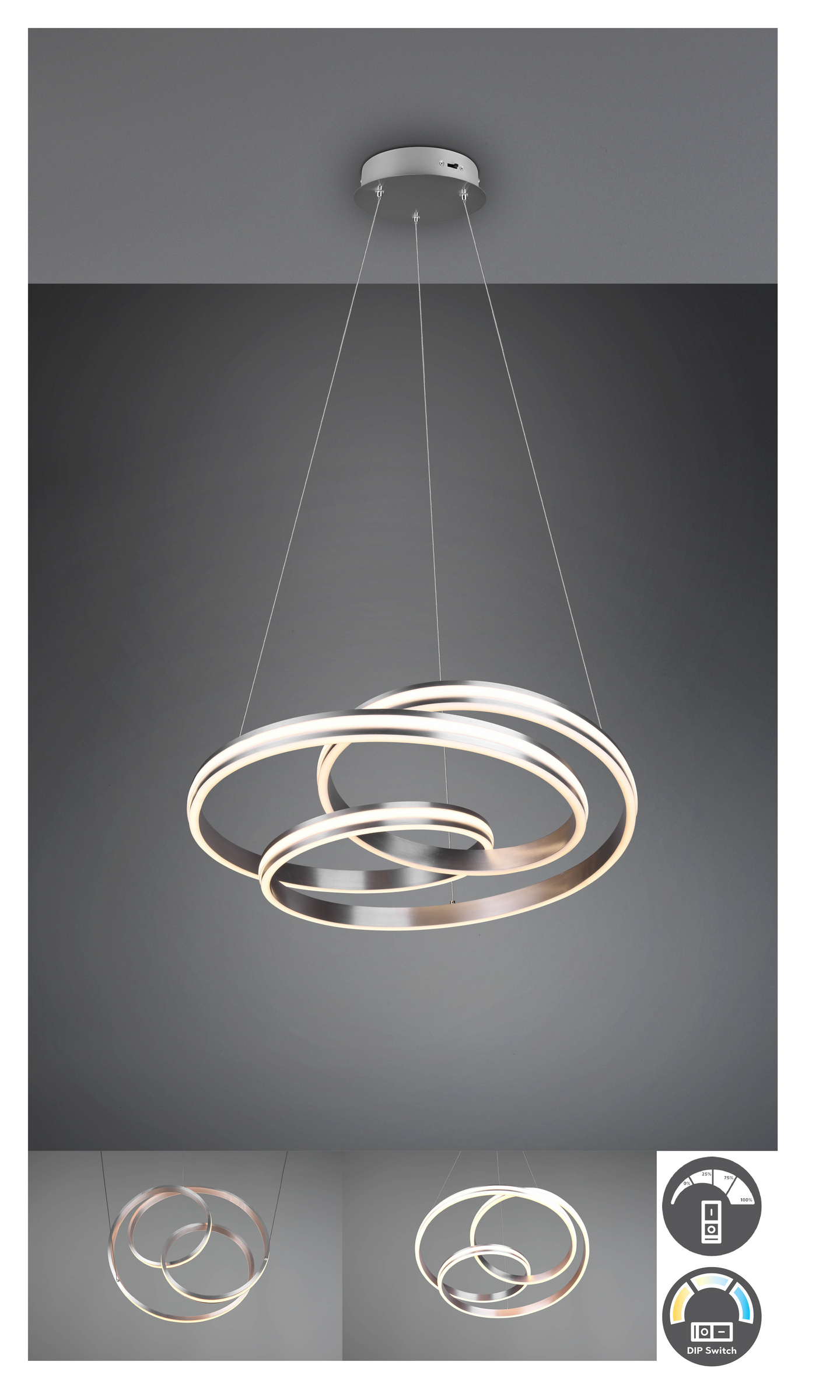 Riippuvalaisin TRIO Nuria led 7200lm harjattu teräs