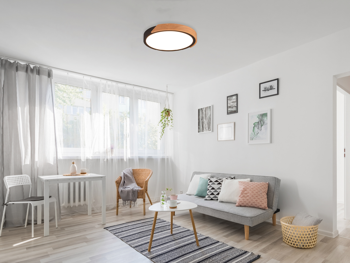 Plafondi TRIO Jano led  2400lm 31cm mattamusta/puu