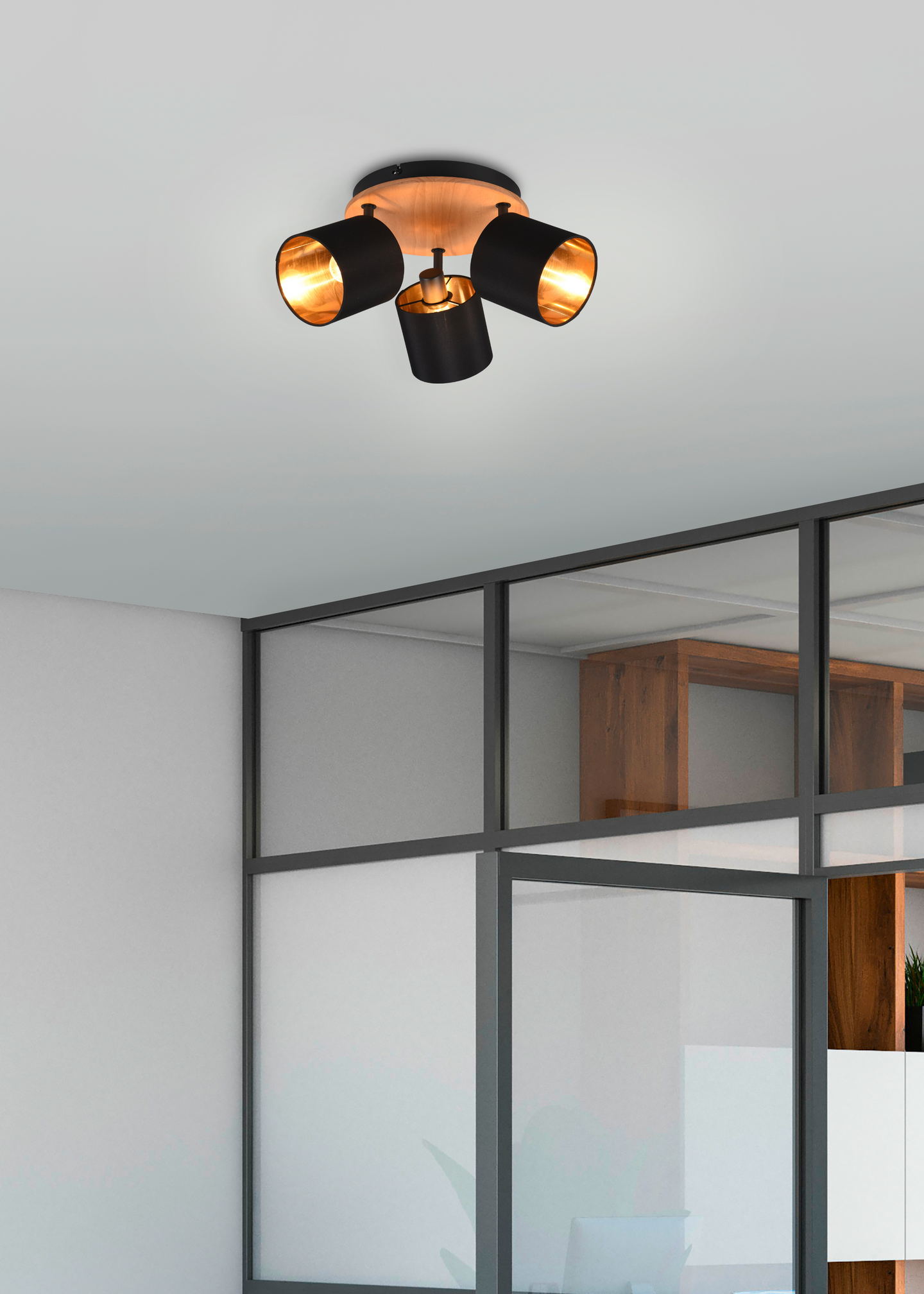 Spotti TRIO Tommy E14 3-osainen mattamusta/puu