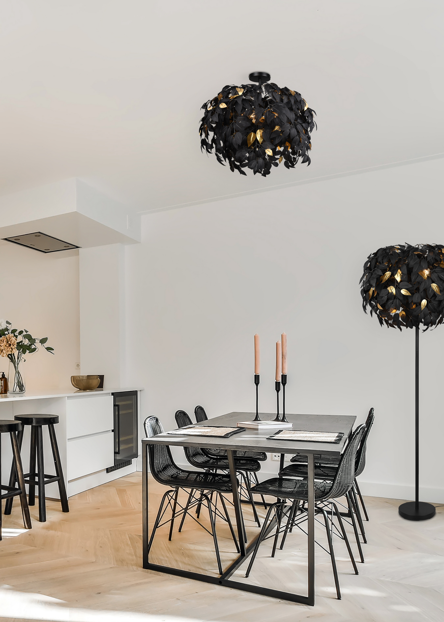 Kattovalaisin TRIO Leavy 3xE14 70cm mattamusta