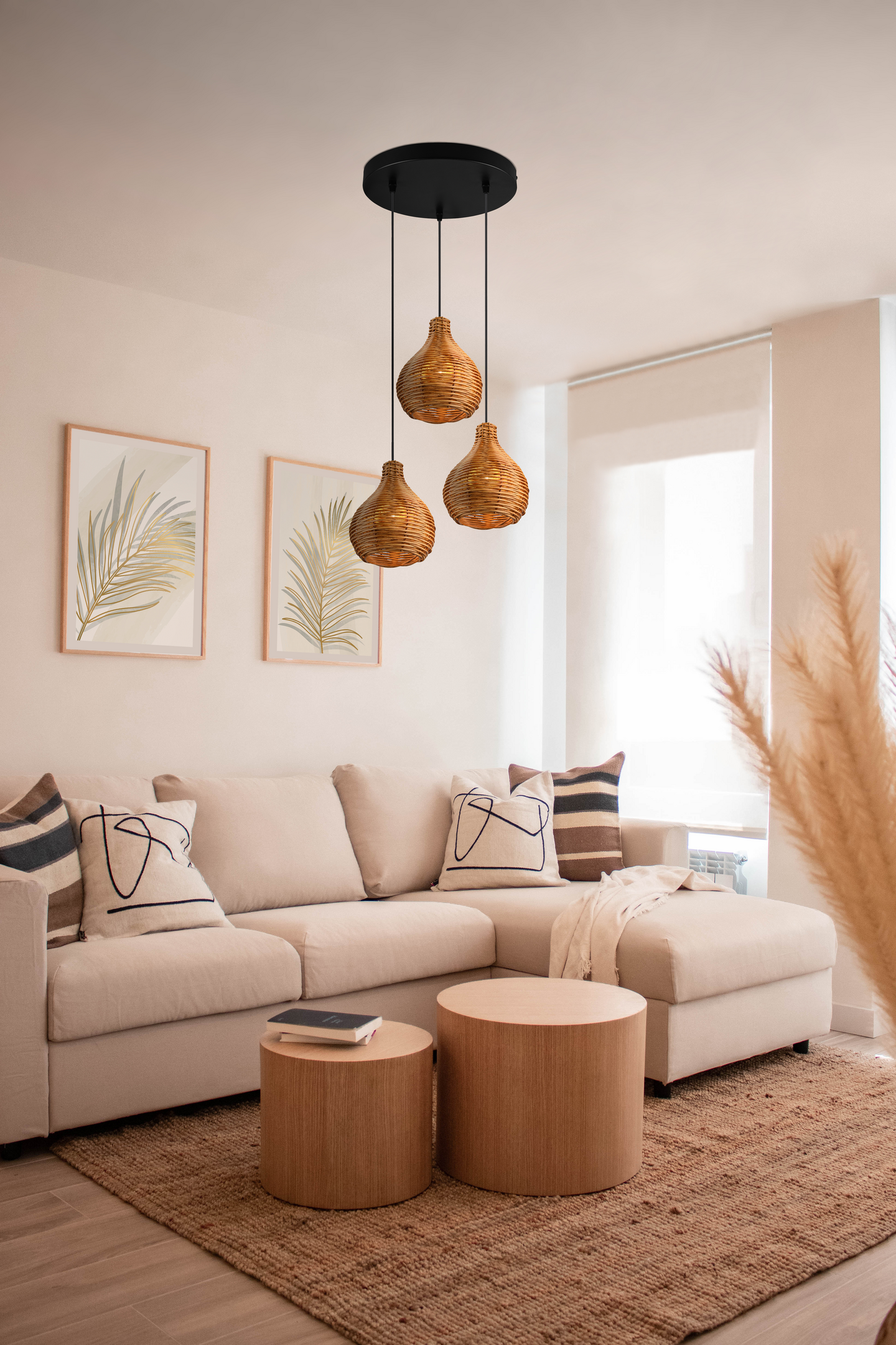 Riippuvalaisin TRIO Sprout E14 3-osainen rottinki