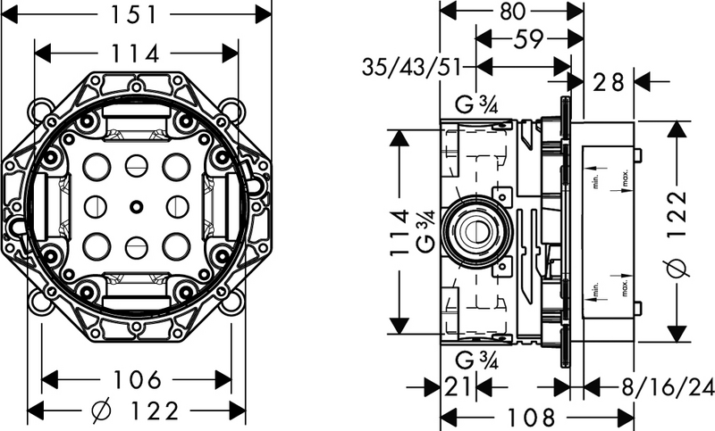 Piiloasennushana Hansgrohe 01800180 Ibox Univer