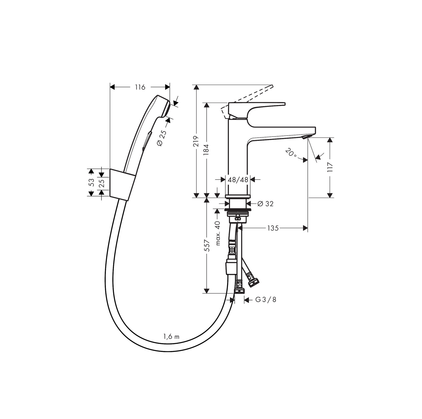 Pesuallashana Hansgrohe 74522000 Metropol Loop 110 bidette