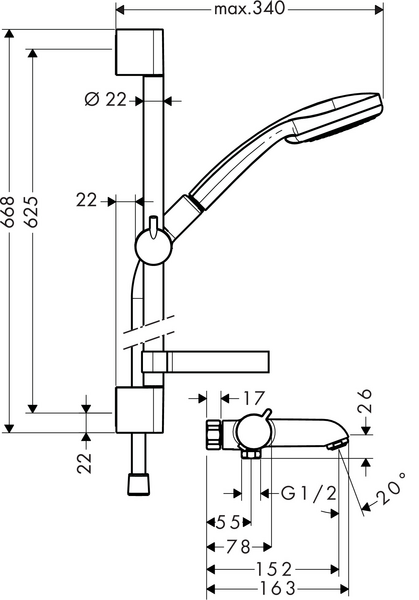 Combisetti Hansgrohe 27845000 Ecostat Croma 100 jp