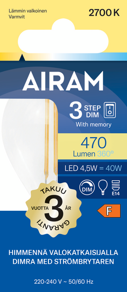 Led-mainoslamppu Airam 3-step DIM 4,5W E14 470lm