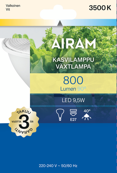 Led-kasvilamppu Airam E27 800lm 3500K 9,5W