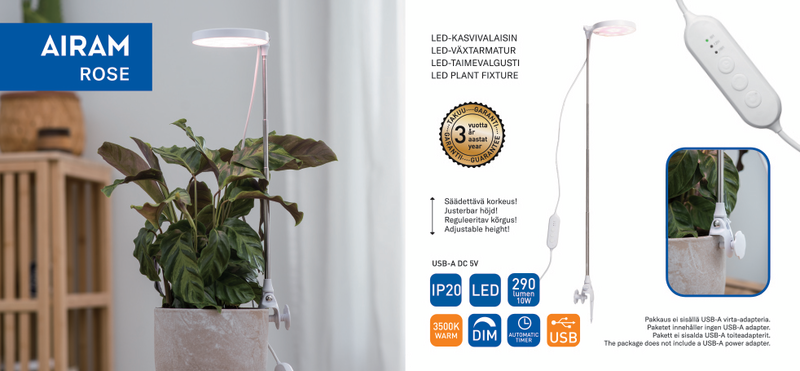 Kasvivalaisin Airam Rose 10W/735 290lm USB