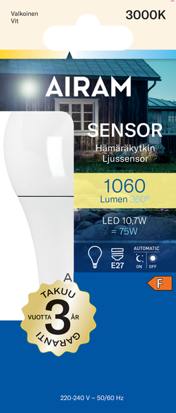 Led-lamppu Airam Sensor 10W 1060lm 3000K E27