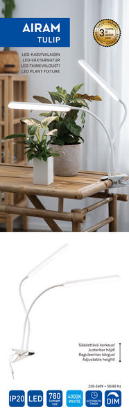 Kasvivalaisin Airam Tulip 780lm 16W/940